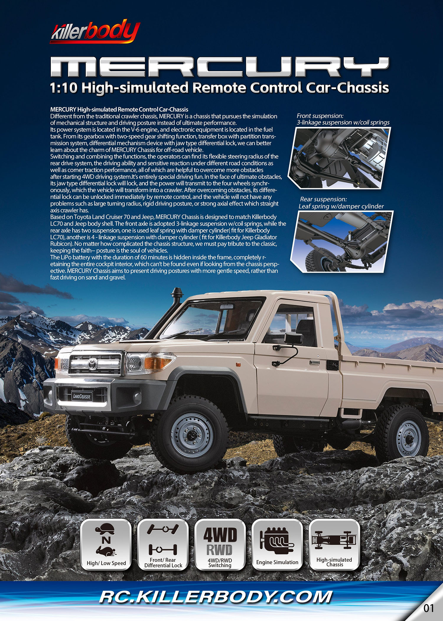 Killer Body Killer Body Mercury Chassis Kit for LC70 body MCM Group